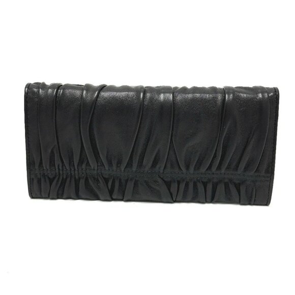 PRADA 1M1132 Logo Gather Two fold Long Wallet Leather Black - Picture 2 of 16